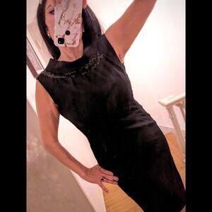 VINTAGE 60s RARE Dweigler Modelle Blk Beaded Sequin Sheath Dress Mad Men, Size 4